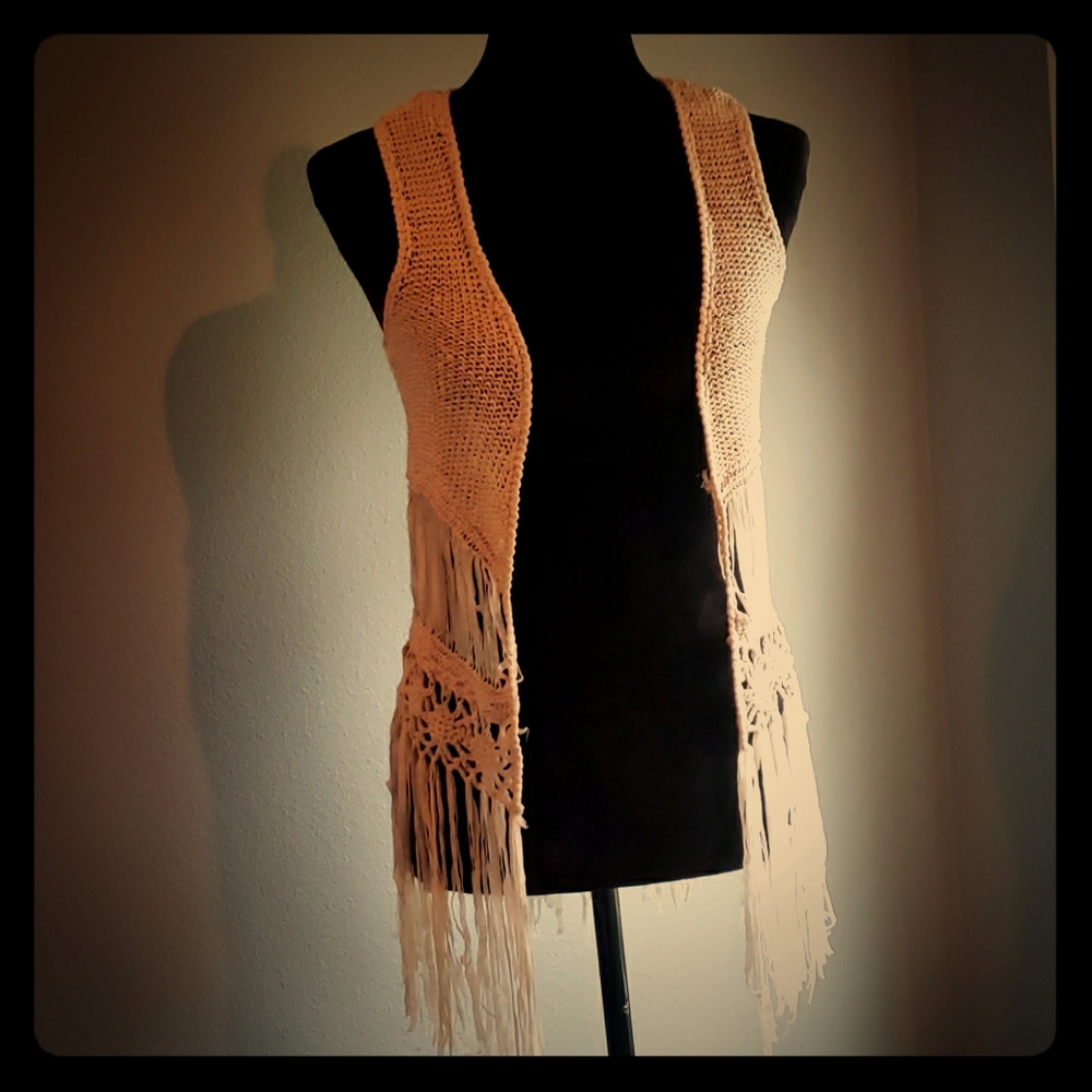 cream colored tassel vest